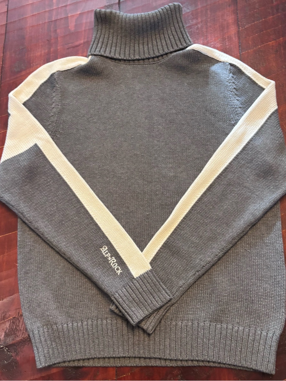 Alp N Rock Women's Gray Sweater with Cream Trim - Cowl/Turtleneck Style